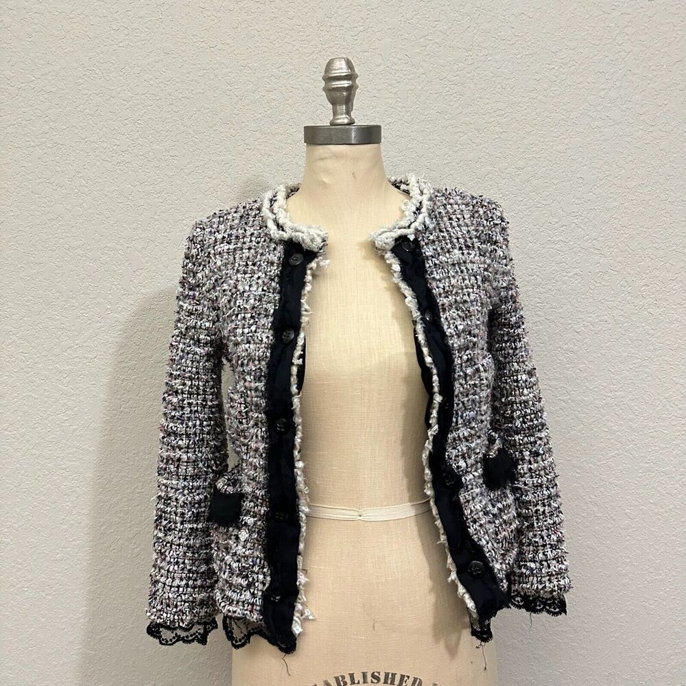 Authentic ESCADA Classic Jacket Black/White Tweed Lace Trim